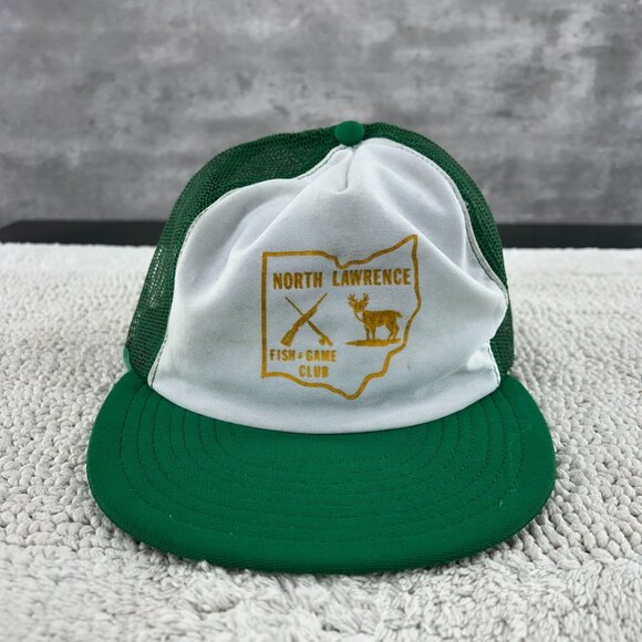 VINTAGE NORTH LAWRENCE FISH GAME CLUB MESH SNAPBACK TRUCKER HAT OSFA TWO TONE - Picture 1 of 9